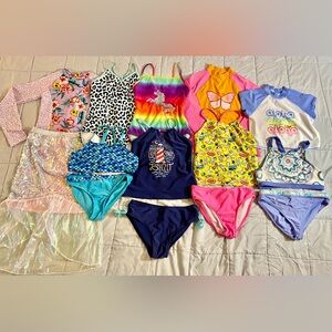 Lot of 14 Pieces: Girls’ Size 10/12 Name Brand Swimwear